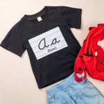 Personalisierte Handschrift Praxis Blattmuster 100% Baumwolle Kind T-Shirt mit Namen und Alphabet Buchstaben zurück zu Schule Kindergarten Geschenk fü