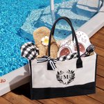 Personalised Flower Wreath Initial Canvas Tote Bag with Waterproof Liner Beach Party Birthday Gift for Women