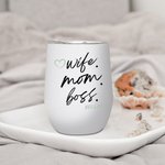 Vaso de café con nombre y cepillo para limpiar la pajita Personalizado Esposa Mamá Jefa 12oz Aislado Vaso de café con nombre y cepillo para limpiar la