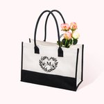 Sac à Main en Jute Personnalisé avec Initiale Entourné de Guirlande Cœur Cadeau pour Vacances Anniversaire pour Femme