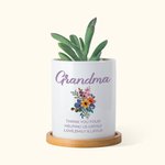 Personalized Beautiful Bouquet Ceramic Plant Pot and Bamboo Base with Name Birthday Mother's Day Gift for Mother Grandmother