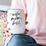 Vaso de café con nombre y cepillo para limpiar la pajita Personalizado Esposa Mamá Jefa 12oz Aislado Vaso de café con nombre y cepillo para limpiar la