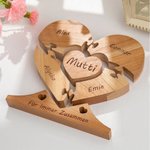 Personalisiertes Hölzernes Familie Puzzle in Herzform 1-6 Namen Haus Deko zum Weihnachten Muttertag Erntedankfest