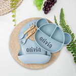 Gepersonaliseerde Food Grade Silicone Olifant Baby Voedingsset met Verdeelde Zuigplaat Baby Shower Gift voor Peuter
