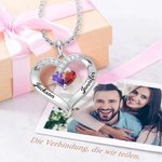 Personalisierte Sterling Silber Halskette mit Doppelten Geburtssteinen und Namen Gravur Herz Anhänger für Immer Zusammen Geschenk für Damen