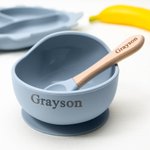 Gepersonaliseerde Food Grade Silicone Olifant Baby Voedingsset met Verdeelde Zuigplaat Baby Shower Gift voor Peuter