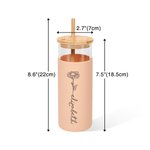 Personalized Birth Flower Name 17oz Glass Tumbler with Silicone Sleeve Engraved Bamboo Lid and Straw Birthday Gift for Her