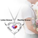 Personalisierte Sterling Silber Halskette mit Doppelten Geburtssteinen und Namen Gravur Herz Anhänger für Immer Zusammen Geschenk für Damen