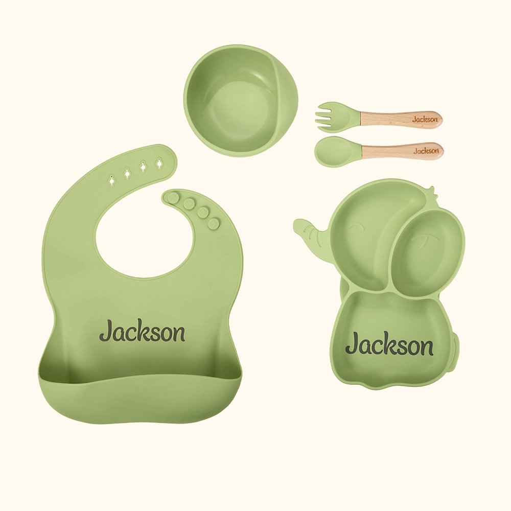 Set d'Alimentation en Silicone Personnalisé avec Nom Assiette Divisée Cadeau pour Bébé Sevrage Enfant