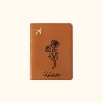 Personalized Birth Flower Passport Cover with Name and Floral Language Birthday Bridesmaid Gift for Woman Travel Lover