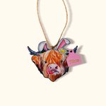 Etiquette de Vache Highland en Bois Personnalisée avec Nom Accessoire pour Panier Cadeau d'Anniversaire pour Amoureux des Vaches Highland
