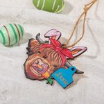 Etiquette de Vache Highland en Bois Personnalisée avec Nom Accessoire pour Panier Cadeau d'Anniversaire pour Amoureux des Vaches Highland