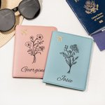 Personalized Birth Flower Passport Cover with Name and Floral Language Birthday Bridesmaid Gift for Woman Travel Lover