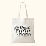 Gepersonaliseerde Gezegende Mama Canvas Draagtas met Tekst en Bloemen Element Moederdag Verjaardagscadeau voor Mama Oma