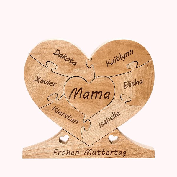 Personalisiertes Hölzernes Familie Puzzle in Herzform 1-6 Namen Haus Deko zum Weihnachten Muttertag Erntedankfest