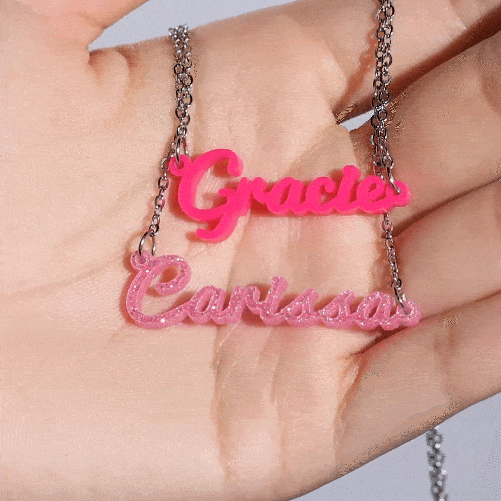 Personalised Acrylic Pink Name Necklace Trendy Girl Pendant Jewellery Multicolor Available Birthday Gift for Her