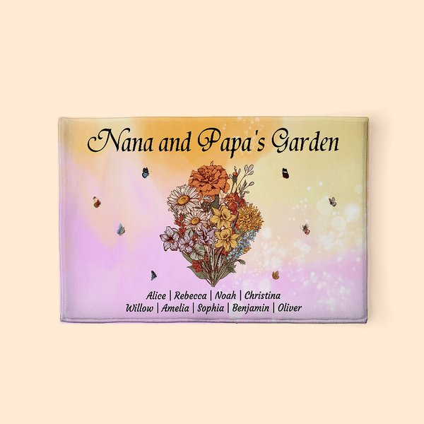 Nana Papa Garden Birth Flower Bouquet Doormat