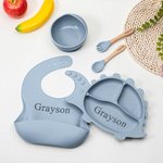 Gepersonaliseerde Food Grade Silicone Olifant Baby Voedingsset met Verdeelde Zuigplaat Baby Shower Gift voor Peuter
