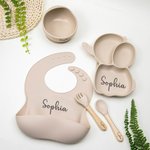 Gepersonaliseerde Food Grade Silicone Olifant Baby Voedingsset met Verdeelde Zuigplaat Baby Shower Gift voor Peuter