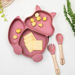Gepersonaliseerde Food Grade Silicone Olifant Baby Voedingsset met Verdeelde Zuigplaat Baby Shower Gift voor Peuter