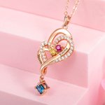 Personalized Double Love Heart Necklace with 1-8 Birthstones Engrave Names Mother's Day Birthday Gift for Mom Grandmother