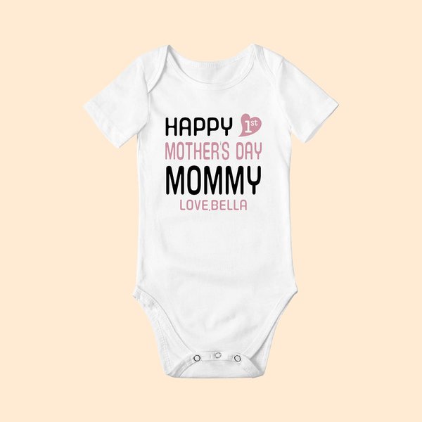 Happy First Mother's Day Cotton Onesie with Custom Name