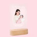 Plaque en Acrylique Personnalisée avec Texte et Photo Veilleuse LED Base en Bois Cadeau Fête Anniversaire pour Maman