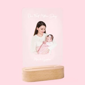 Personalisierte Foto LED-Nachtlicht mit Holzsockel Muttertag Geburtstag Geschenk für Mama
