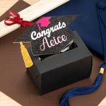 Personalised Glitter Graduation Cap Pull Out Money Gift Box Money Holder with Name and 30pcs Transparent Bags Gift for Class of 2025 Graduates
