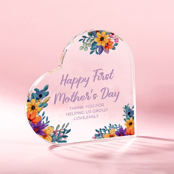 Personalisierte Floral Herz Acryl Plaque mit Text Home Dekoration Muttertag Geburtstag Geschenk für Mama Oma