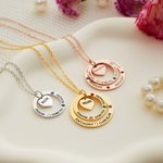 Personalised Heart Circle Hoop Birthstone Necklace with 1-7 Names Mother's Day Birthday Gift for Woman