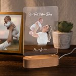 Plaque en Acrylique Personnalisée avec Texte et Photo Veilleuse LED Base en Bois Cadeau Fête Anniversaire pour Maman