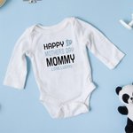 Personalized Happy First Mother’s Day 100% Cotton Onesie with Name Mother’s Day Baby Shower Gift for Babies