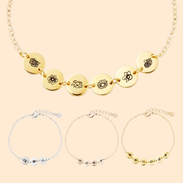 Personalisierte 1-6 eingraviert Geburt Blume Disc Armband Muttertag Geburtstag Geschenk für Mama Oma