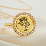 Bague Rotative Gravée Personnalisée avec 2-5 Fleurs de Naissance Anneau Anti-Stress avec Zircon Cadeau Anniversaire Fête des Mères pour Elle