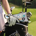 Personalized Colourful Golf Cart Linen Makeup Bag with Name and Wrist Strap Birthday Team Gift for Golf Lovers