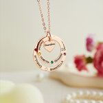 Personalised Heart Circle Hoop Birthstone Necklace with 1-7 Names Mother's Day Birthday Gift for Woman