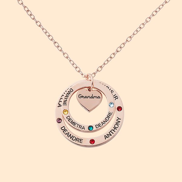 Collana personalizzata con pietre di nascita a cerchio con 1-7 nomi Regalo di compleanno per la festa della mamma per donna