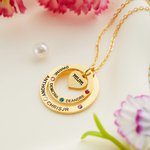 Personalised Heart Circle Hoop Birthstone Necklace with 1-7 Names Mother's Day Birthday Gift for Woman
