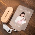 Plaque en Acrylique Personnalisée avec Texte et Photo Veilleuse LED Base en Bois Cadeau Fête Anniversaire pour Maman