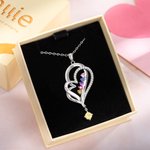 Personalized Double Love Heart Necklace with 1-8 Birthstones Engrave Names Mother's Day Birthday Gift for Mom Grandmother