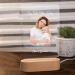 Plaque en Acrylique Personnalisée avec Texte et Photo Veilleuse LED Base en Bois Cadeau Fête Anniversaire pour Maman