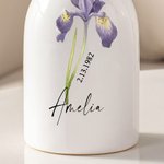 Personalized Watercolor Birth Flower Ceramic Vase with Text Home Decoration Birthday Mother's Day Gift for Women
