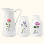 Personalized Watercolor Birth Flower Ceramic Vase with Text Home Decoration Birthday Mother's Day Gift for Women