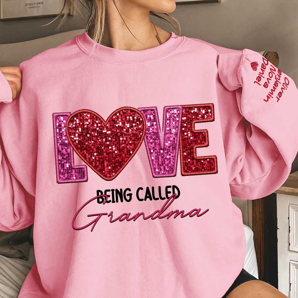 T-Shirt Sweatshirt Personnalisé avec Noms Motif Pailletté Thème Love Being Called Grandma Cadaeu Fête Anniversaire pour Grand-Mère Maman