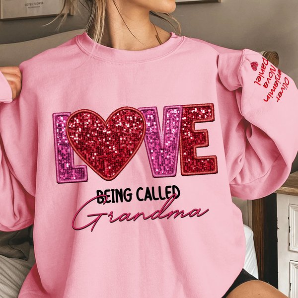 Personalizzato amore essere chiamato nonna finto ricamo Sequin T-shirt Felpa con 1-14 nomi Festa della mamma Regalo di compleanno per la nonna mamma