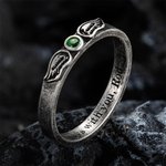 Personlig Vintage Graverad Änglavingar Ring med Födelsesten Minnesgåva till henne