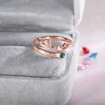 Bague Ouverte Personnalisée avec Pierre de Naissance et Nom Arabe Anneau Style Islamique Cadeau Anniversaire pour Femme