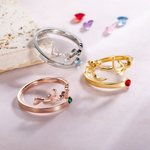 Bague Ouverte Personnalisée avec Pierre de Naissance et Nom Arabe Anneau Style Islamique Cadeau Anniversaire pour Femme