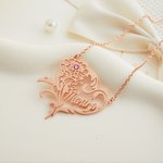 Personalized Birth Flower Birthstone Heart Necklace with Name Mother's Day Valentine Anniversary Gift for Her